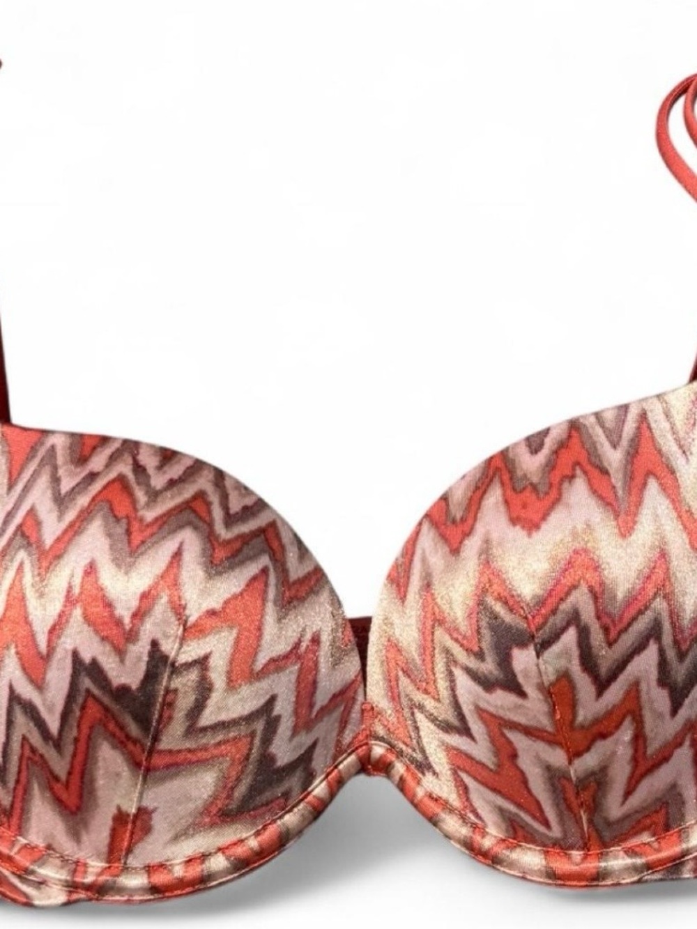 Cosmopolitan Extra Padded Coral Chevron Push-Up Bra - Coral & Brown Print